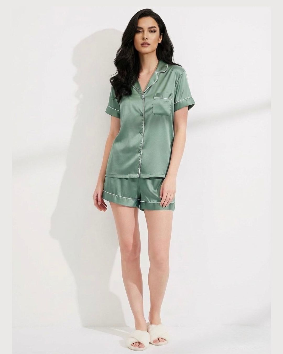 Satin Shorty Pyjamas - Sage