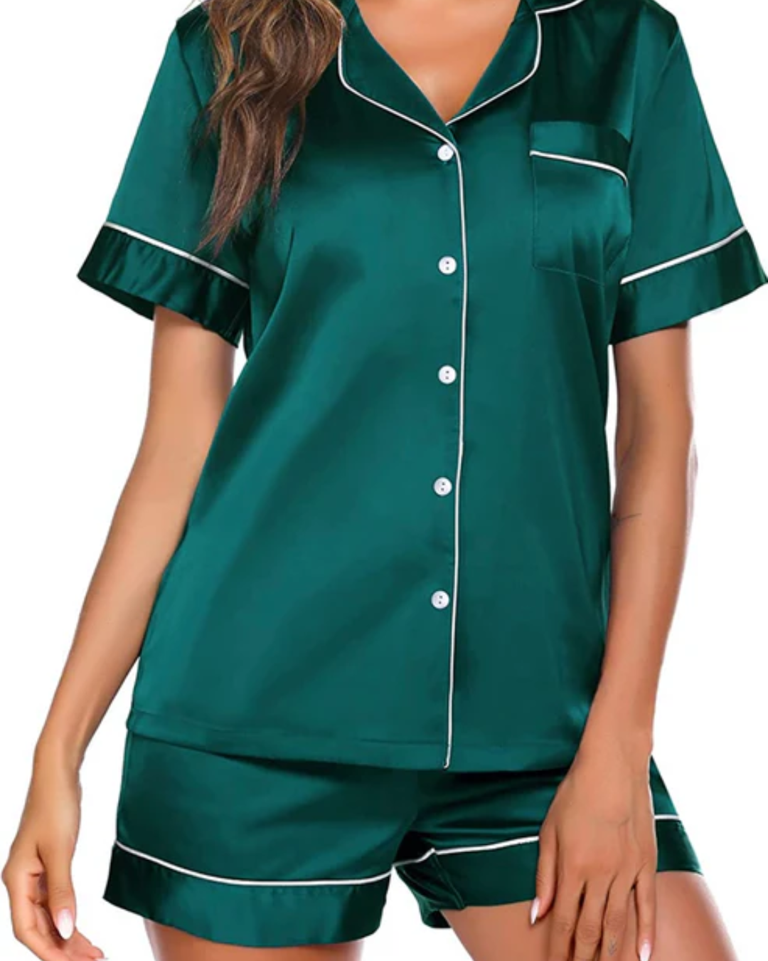 Satin Shorty Pyjamas - Emerald