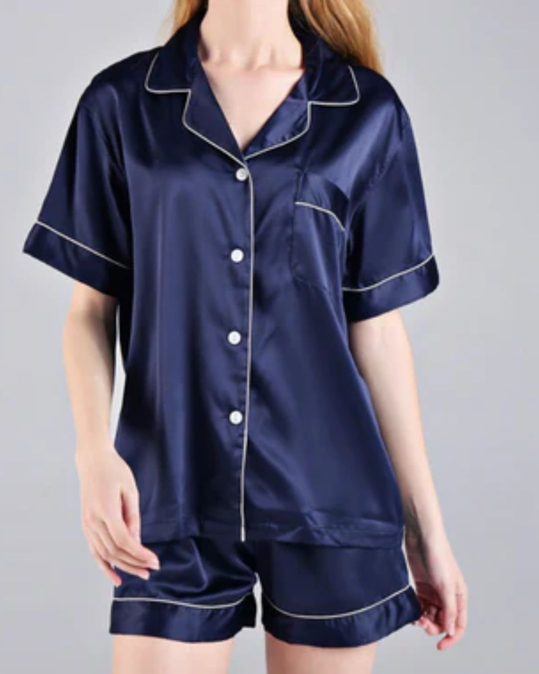 Satin Shorty Pyjamas - Navy