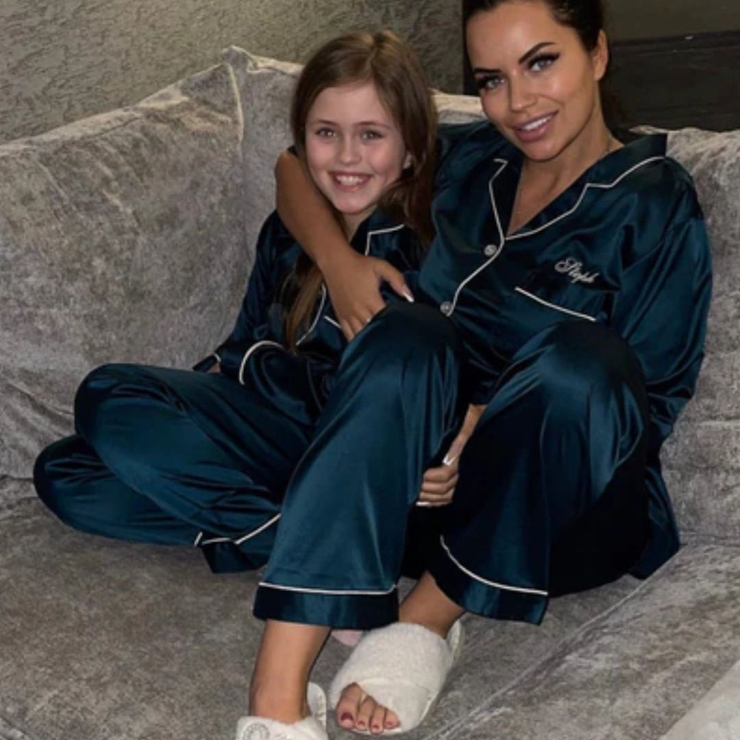 Kids Long Satin Pyjamas - Emerald