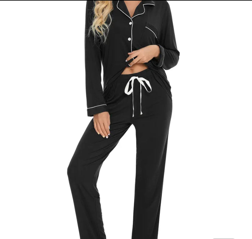 Long Cotton Pyjamas - Black