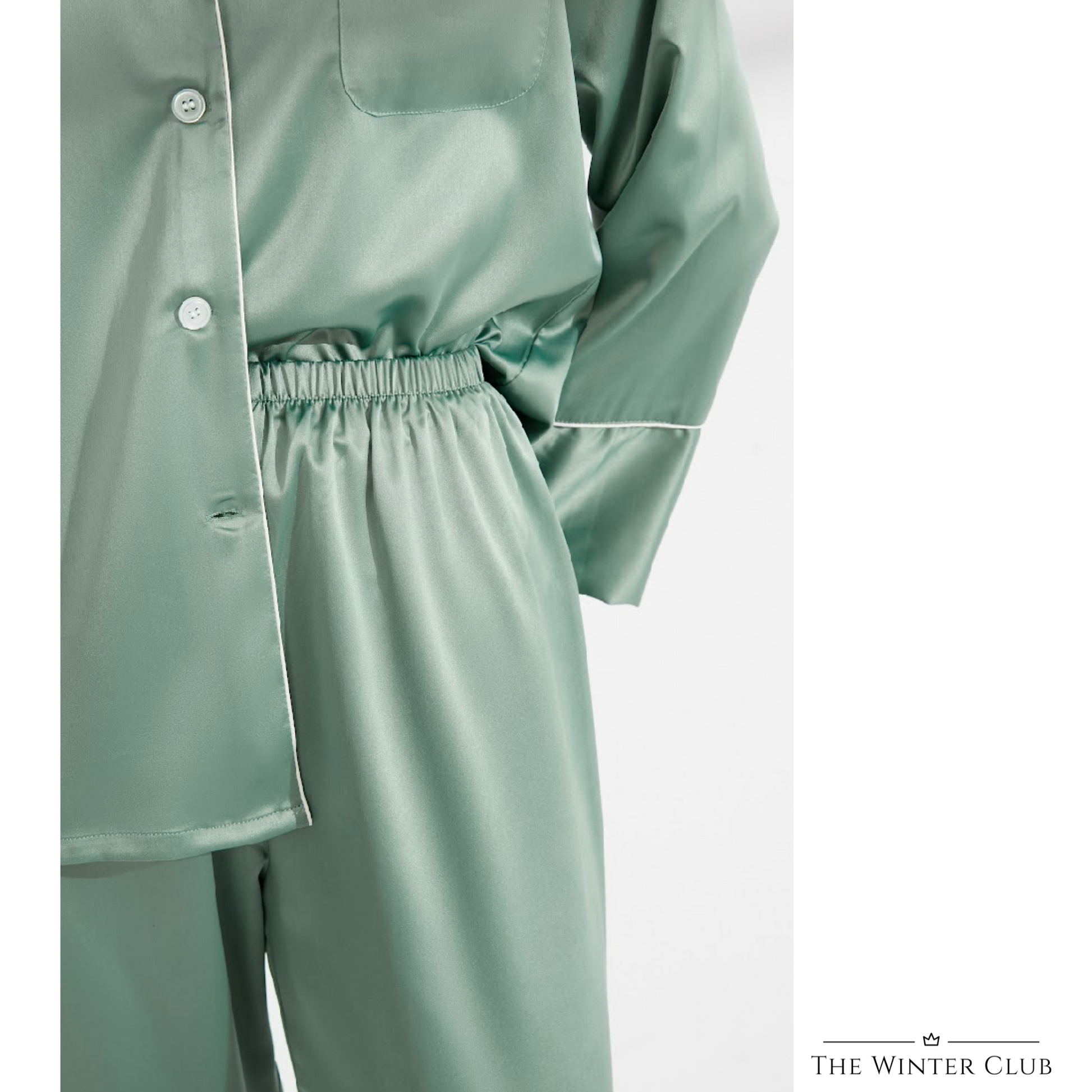 Long Satin Pyjamas - Sage