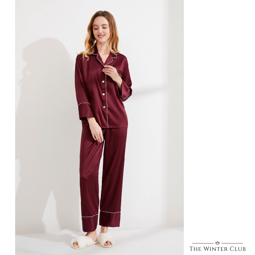 Long Satin Pyjamas - Plum