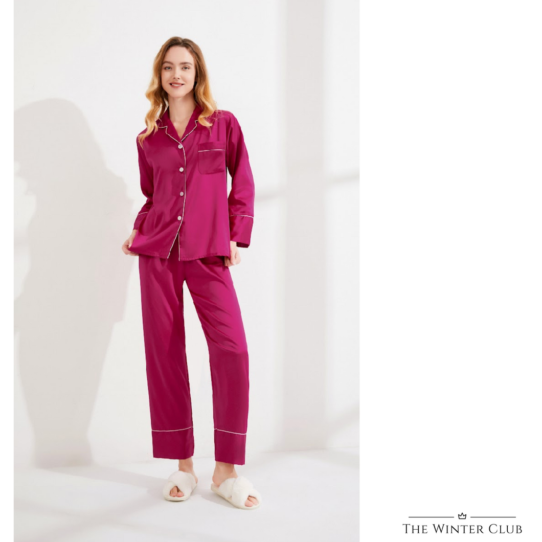 Long Satin Pyjamas - Hot Pink