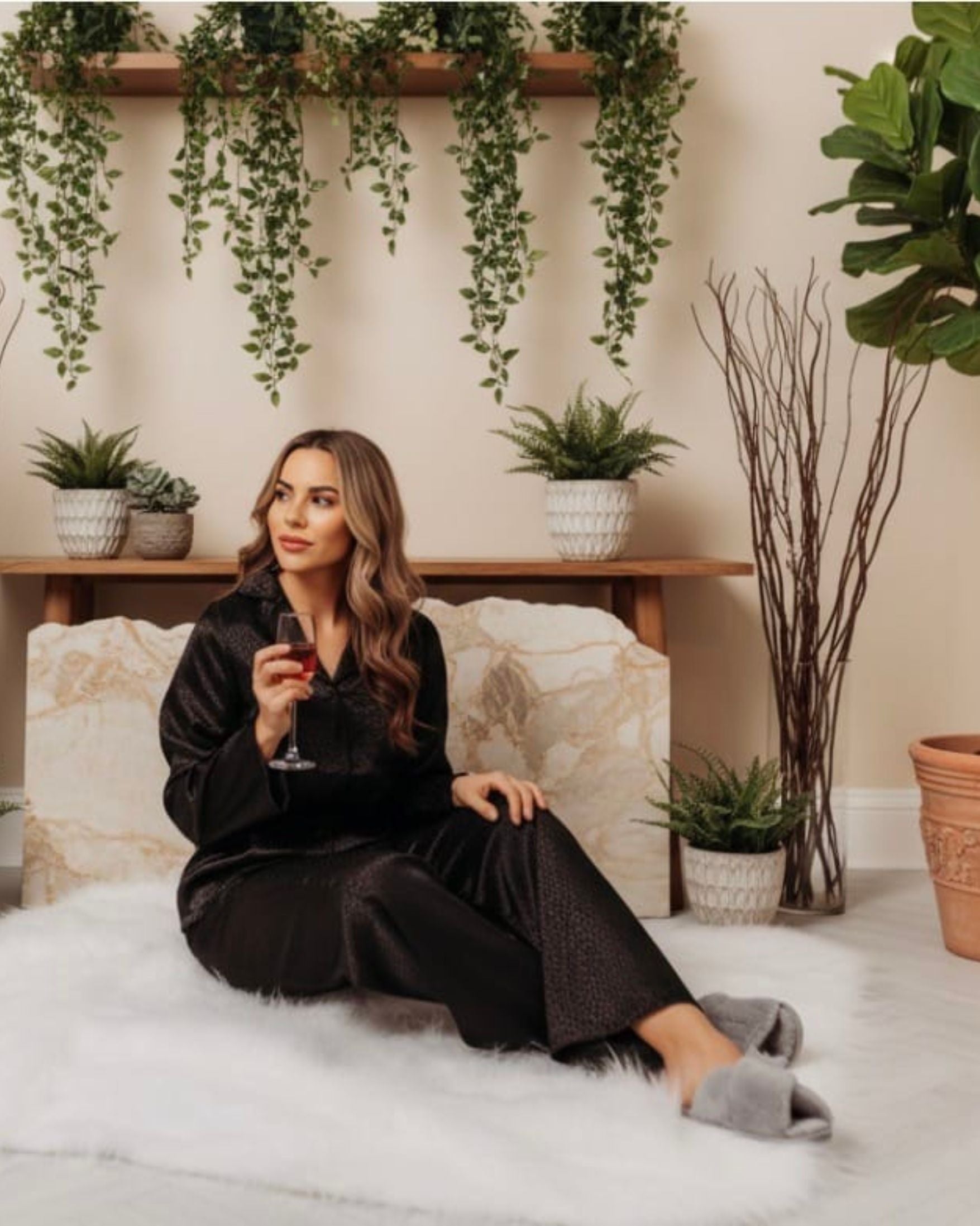 Long Satin Pyjamas - Black