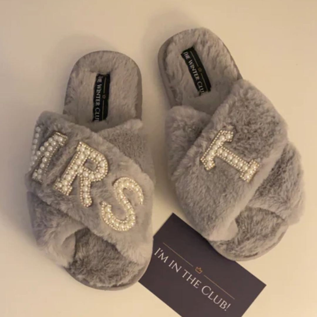 Bridal Faux Fur Crossover personalised slippers