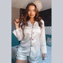 Load image into Gallery viewer, Long Sleeved Shorty Satin Pjs - Champagne
