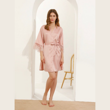 Load image into Gallery viewer, Satin Cami Pyjamas &amp; Feather Robe Set - Rose Pink
