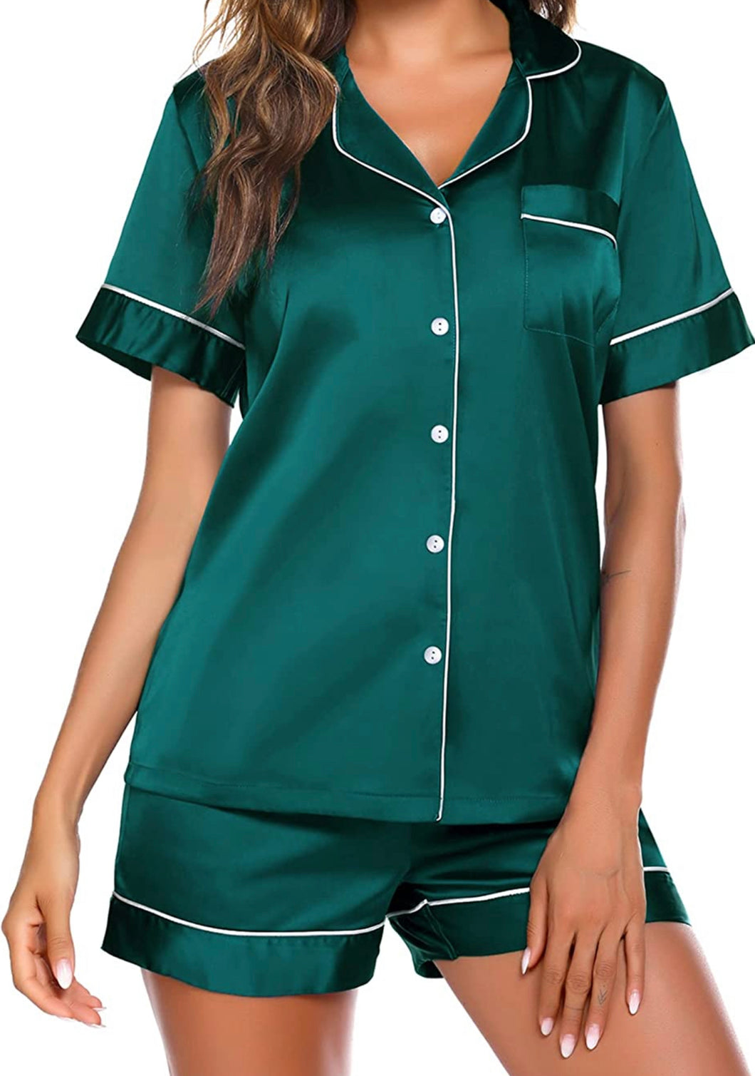 Satin Shorty Pyjamas - Emerald