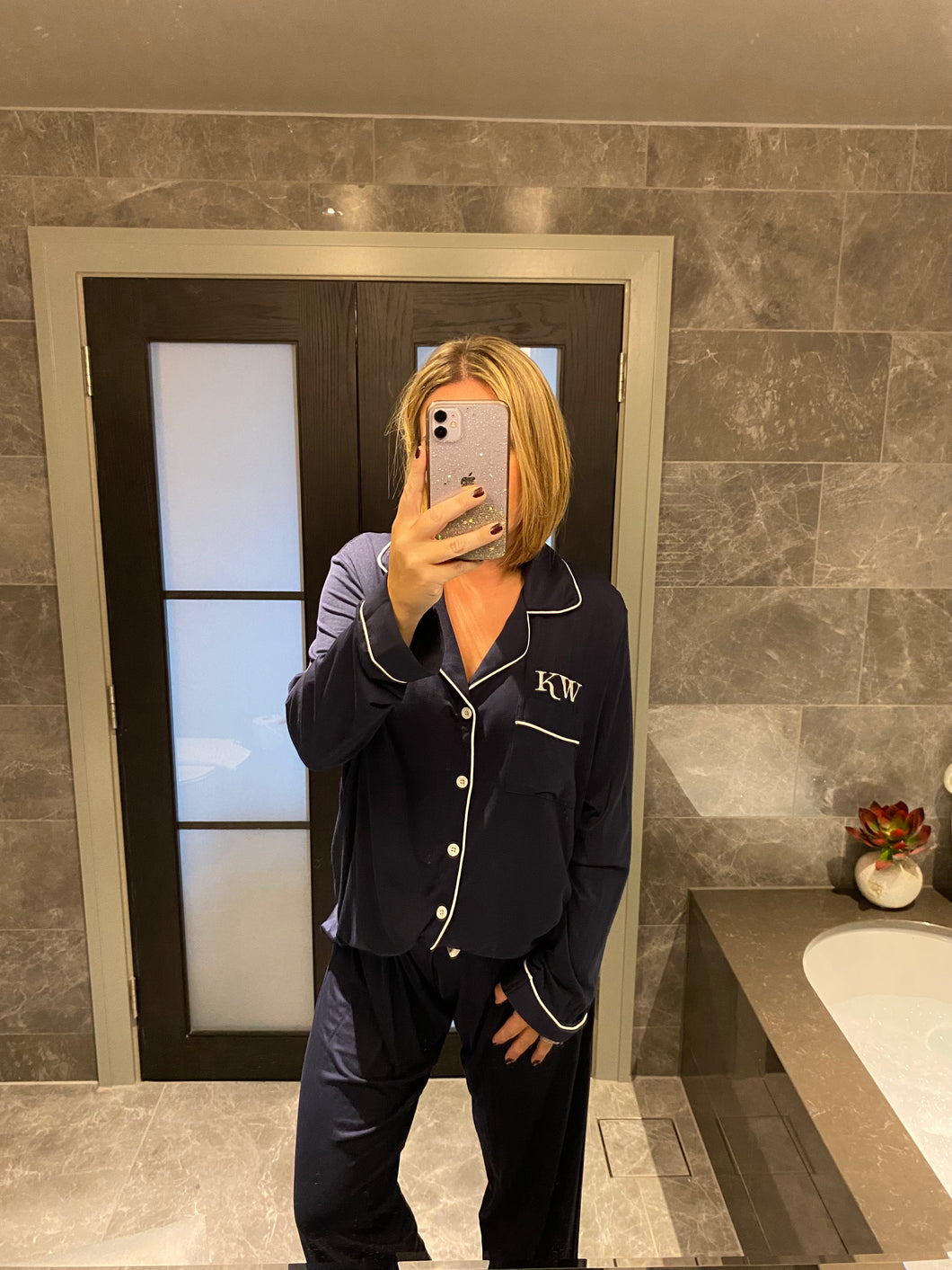 Long Cotton Pyjamas - Navy