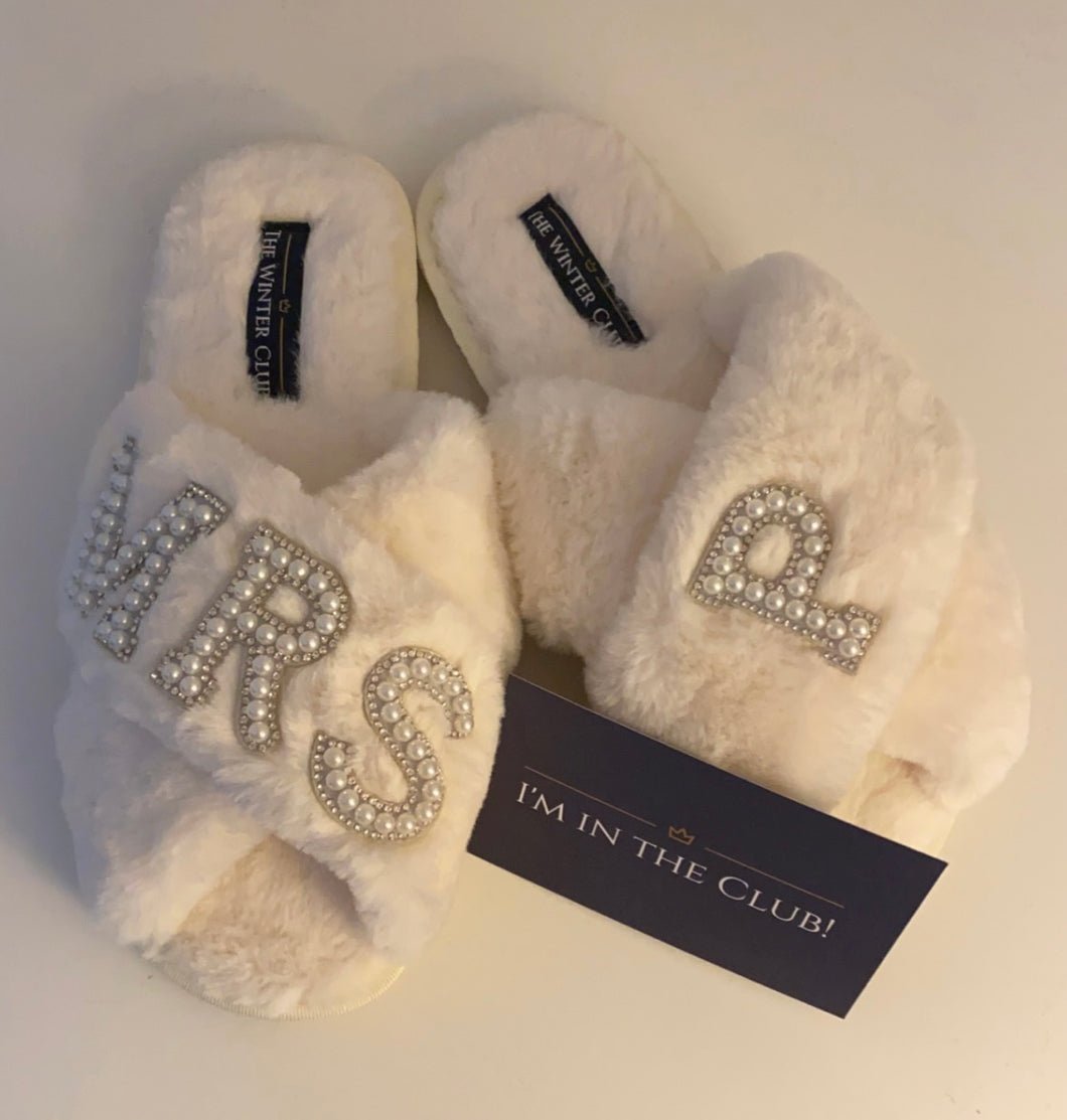 Bridal Faux Fur Crossover personalised slippers