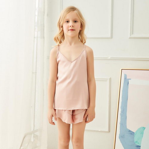 Girls Pink Satin Cami Pyjamas 