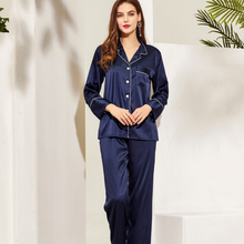 Load image into Gallery viewer, Navy Long Satin Pyjamas 
