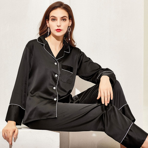 Long Satin Pyjamas - Onyx black