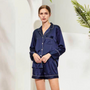Long Sleeved Shorty Satin Pjs - Navy