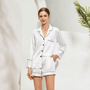 white Long Sleeved Shorty Satin Pjs 