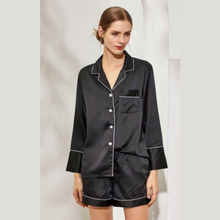 Load image into Gallery viewer, black Long Sleeved Shorty Satin Pjs 
