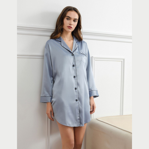 Satin Night Shirt - Sky Blue
