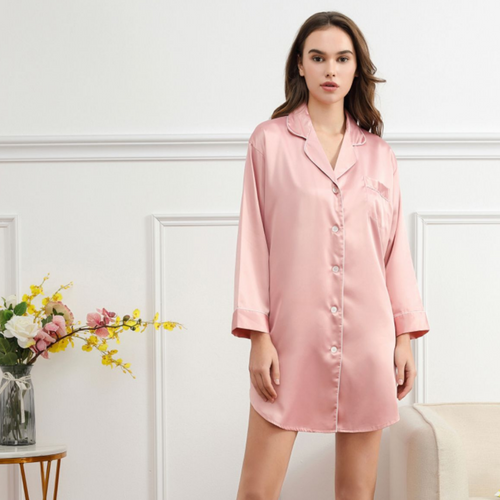 Satin Night Shirt - Rose Pink