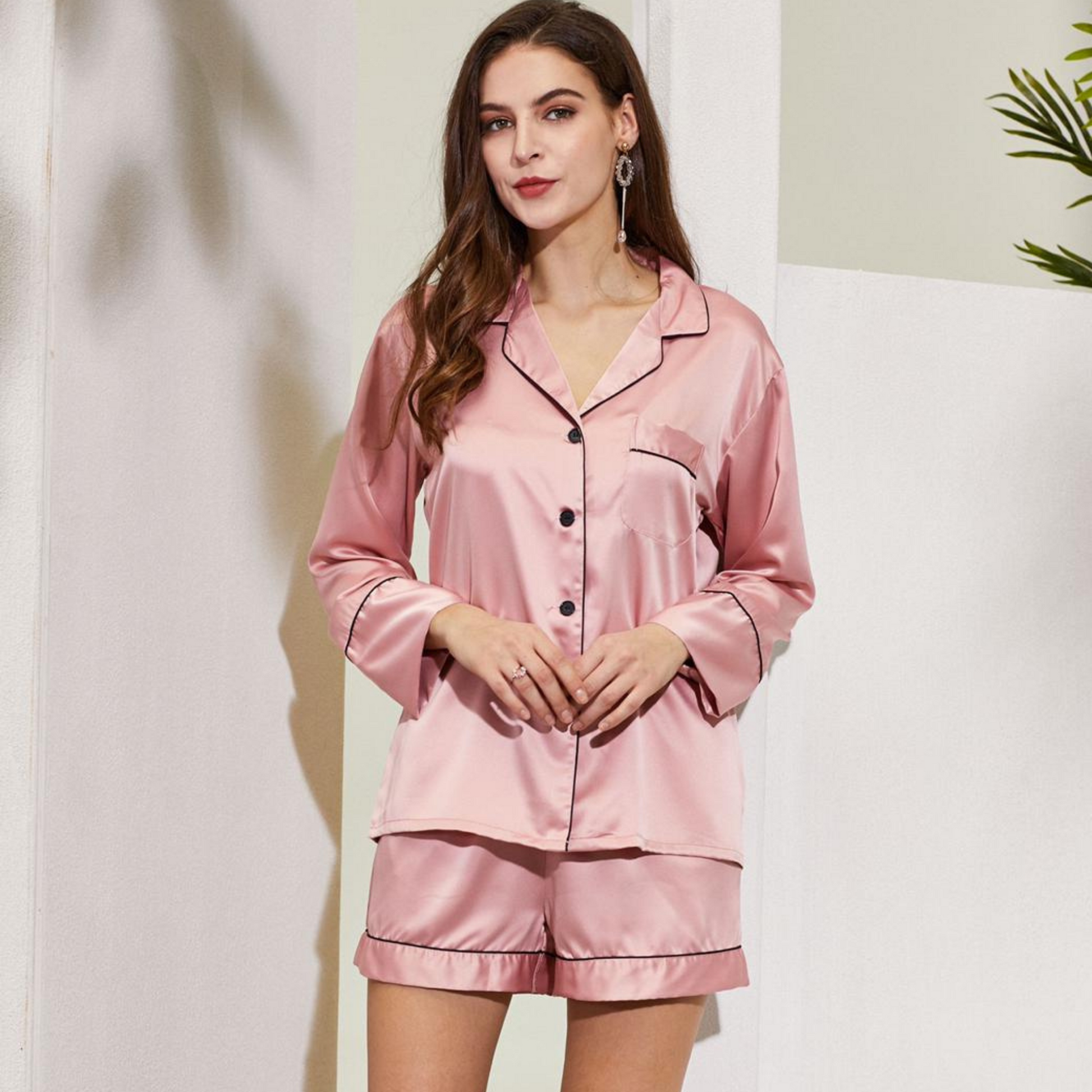 Rose Pink Satin Short Pjs