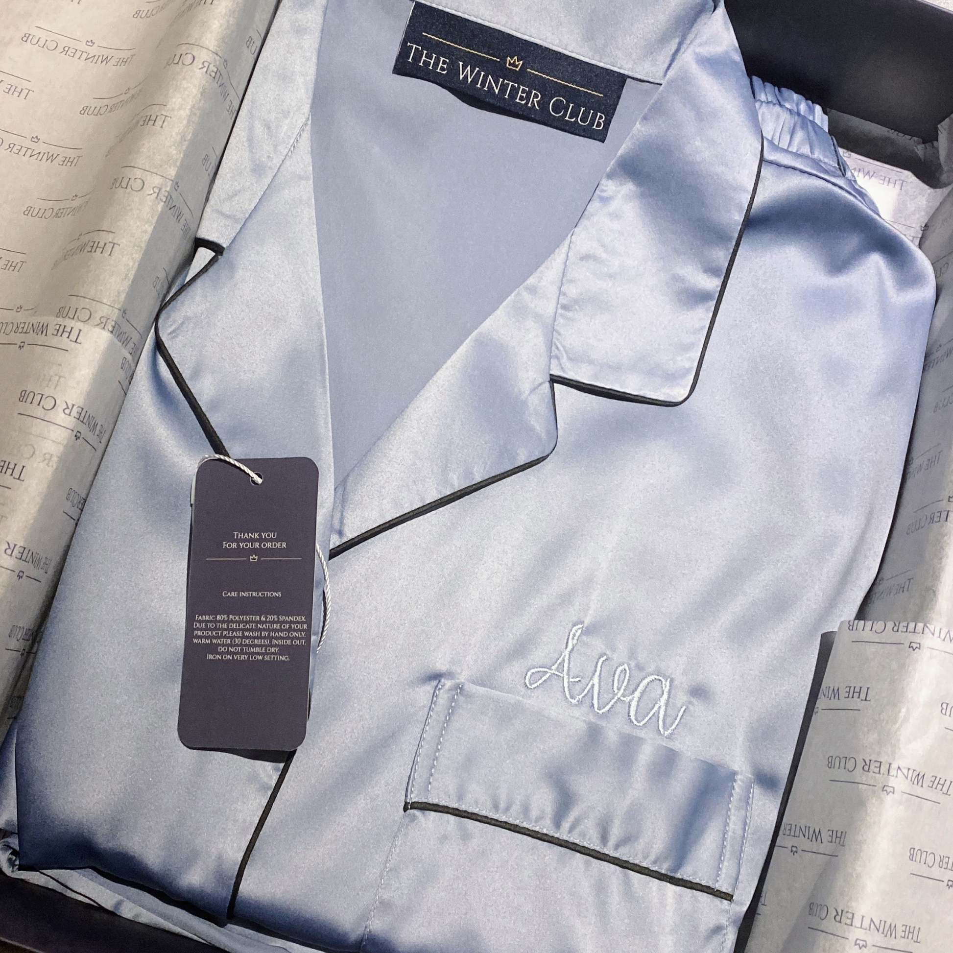 Long Sleeved Shorty Satin Pjs - Sky Blue