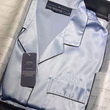 Load image into Gallery viewer, Long Sleeved Shorty Satin Pjs - Sky Blue
