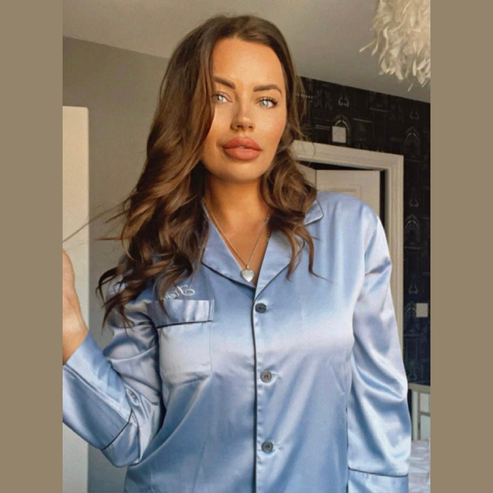 Long Sleeved Shorty Satin Pjs - Sky Blue