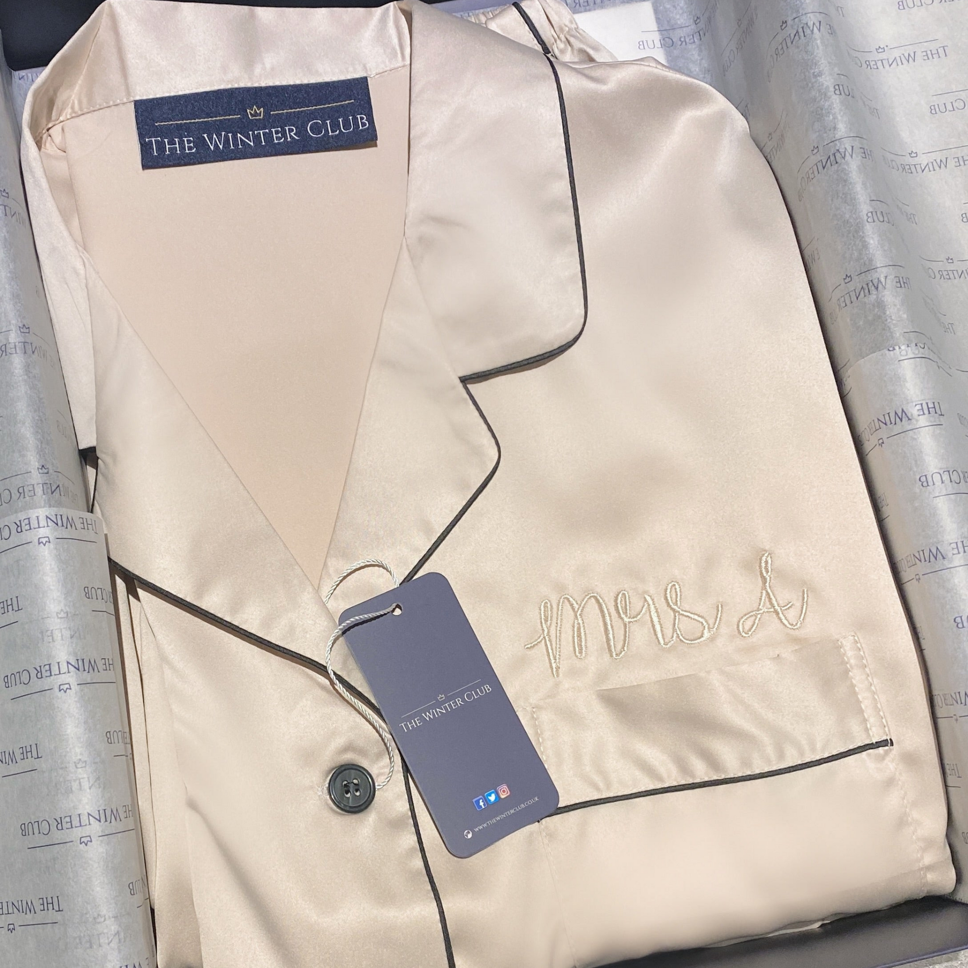 Long Sleeved Shorty Satin Pjs - Champagne