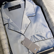 Load image into Gallery viewer, Long Sleeved Shorty Satin Pjs - Sky Blue
