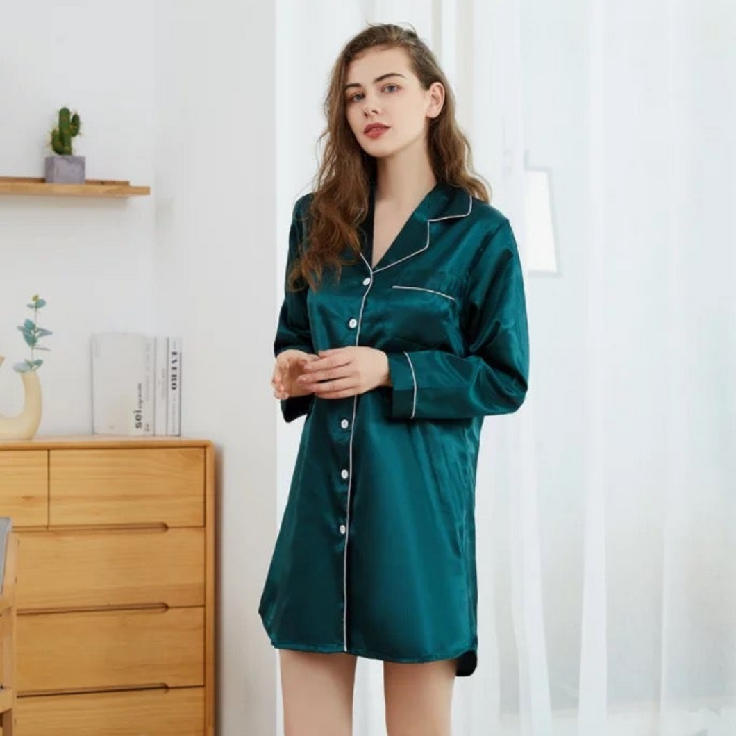 Emerald Satin Night Shirt Luxury Silk Night Wear Shop Now The Winter Club