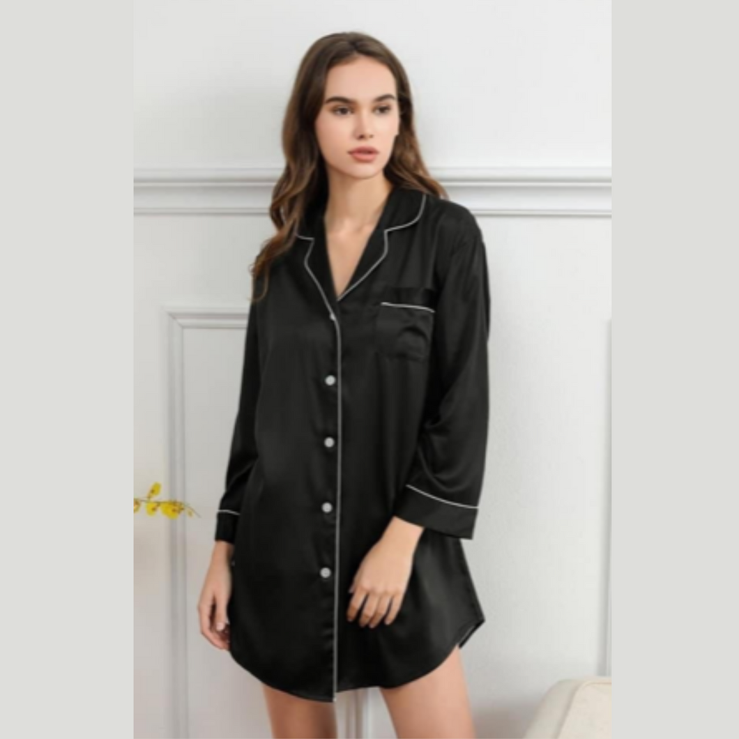 Satin Night Shirt - Onyx